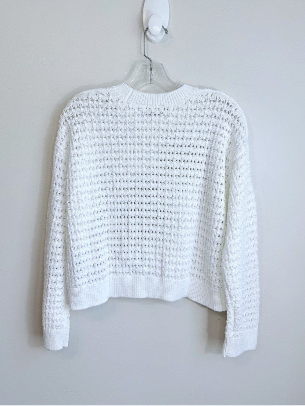 NWT GAP Oversized Crochet Cotton Knit  Crewneck Sweater White Size X-Small - Picture 6 of 10